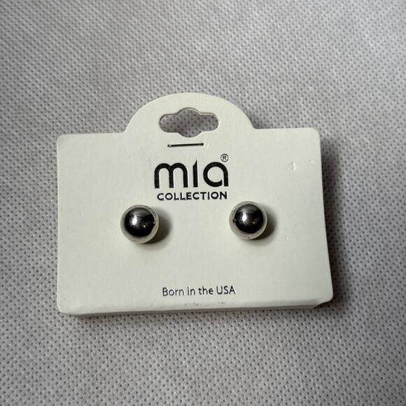 Mia Collection Earrings Silver Color Balls Stud - Picture 2 of 4